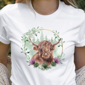 Scottish Highland Cow & Thistle shirt, Scottish Gift for her, Scotland Gift (Copy)