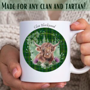 Highland Cow Scottish Tartan Mug, Personalized Scottish Clan and Tartan Mug, Scottish Gift, Custom Clan and Tartan Gift, 8oz Mug, 15oz Mug,