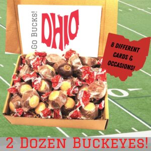 1 or 2 Dozen Buckeyes, Waggoner's Candy, Ohio Gift Box with card, Ohio State OSU Buckeye Gift