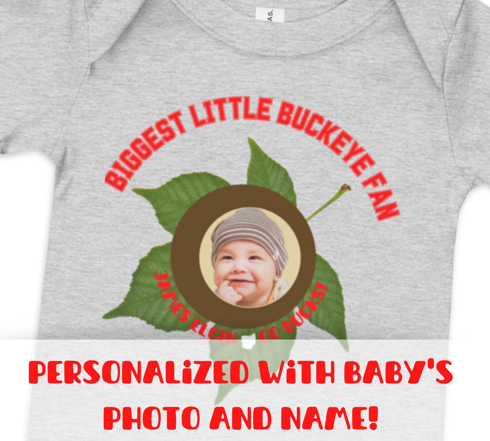 Ohio State Baby Custom Photo Onesie, Personalized Ohio State Buckeyes ...